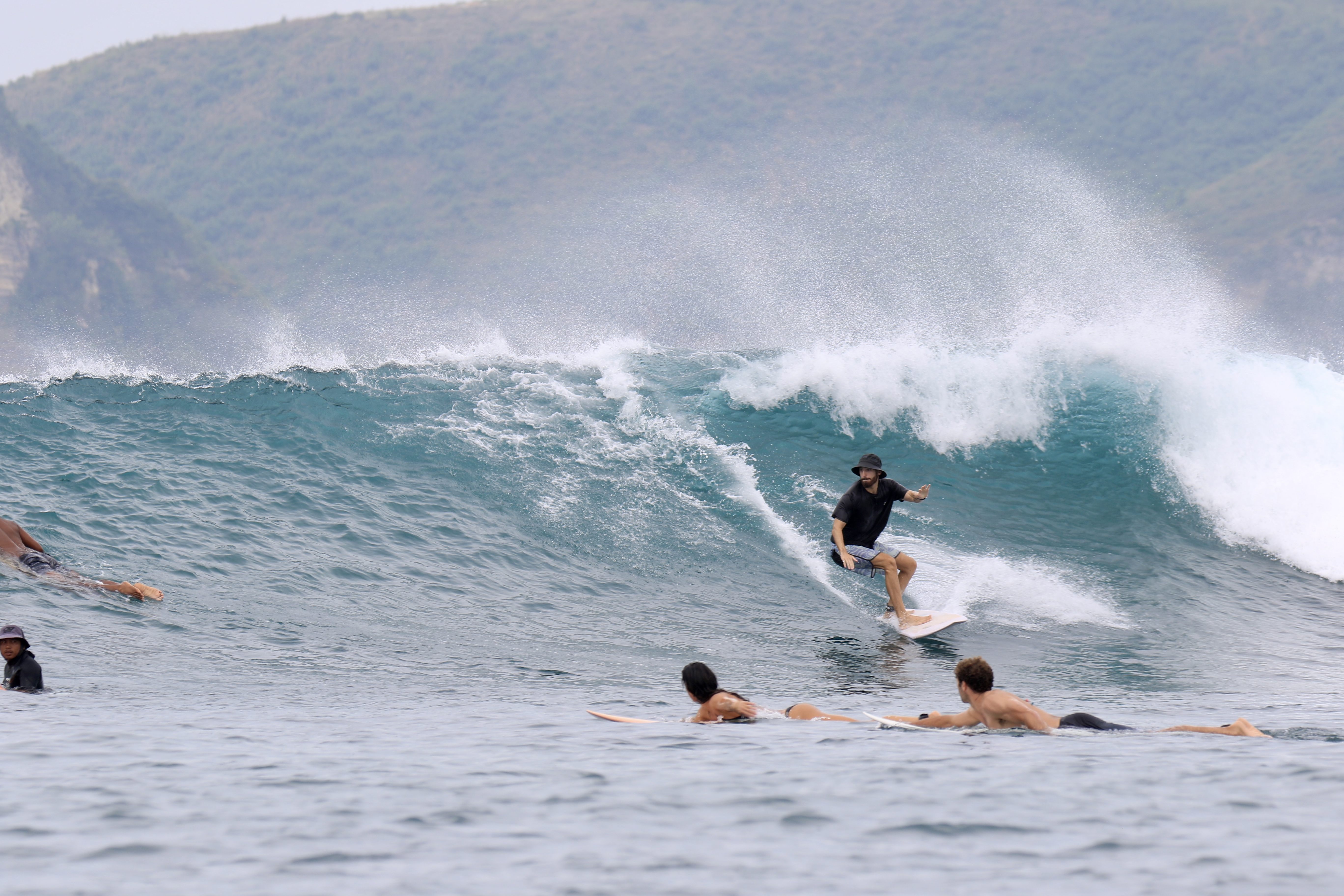 surfing a wave